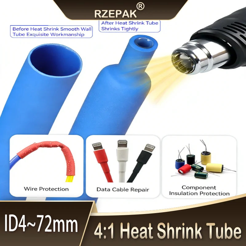 1/3/5m 4:1 Adhesive Lined Heat Shrink Tubing - 4-52mm Diameter for Electronic Connection Wire Insulation & Cable Protection