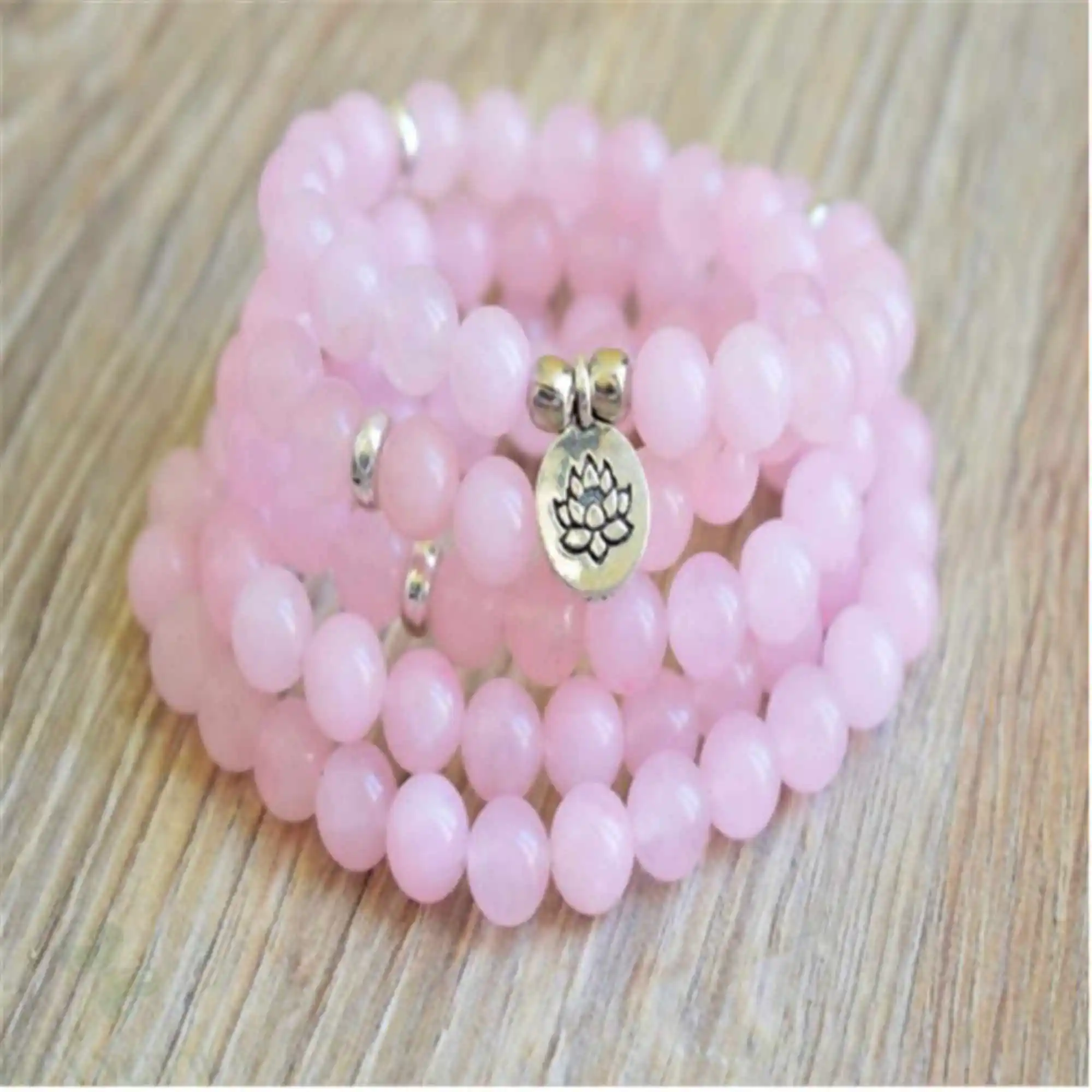 

6mm Pink Crystal 108 Beads Lotus Pendant Bracelet yoga pray Wrist Peace Beaded Charm Men Gift Karma Bangle Mala