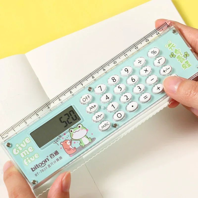 

New 1pc Ruler Calculator Cartoon Student Learning Supplies Learning Stationery Ruler MiNi Electronic Ruler Calculator Dual Use
