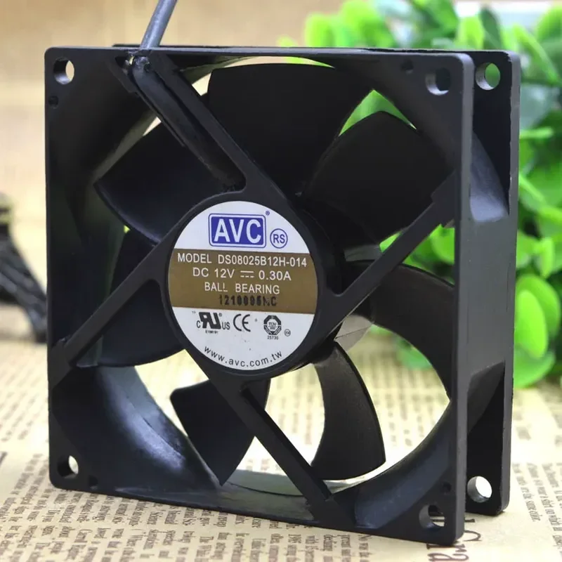 AVC DS08025B12H 8025 Double Ball Bearing Four Wire Silent DC Fan for PWM Speed Control 12V 0.30A