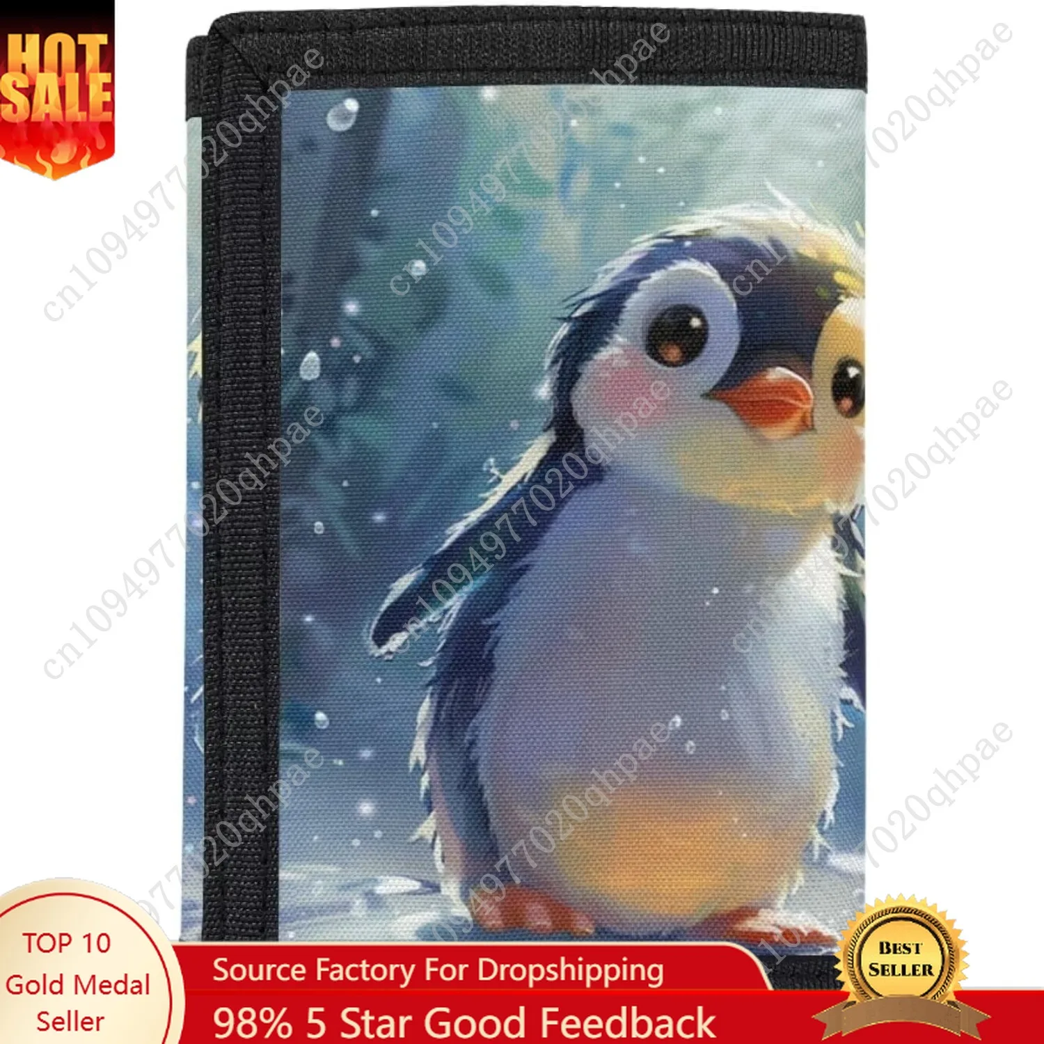 Cute Penguin Kids Wallet for Boys Trifold Wallets Canvas Novelt Wallet Mini Purse with ID Window Slim RFID Blocking Card Wallets
