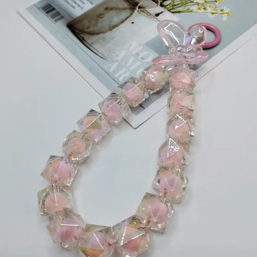 

Новая блестящая цепочка для телефона с бриллиантами в форме бабочки, защита от потери, портативный ремешок на запястье с кристаллами, брелок для сумки, разноцветный бисерный подвес