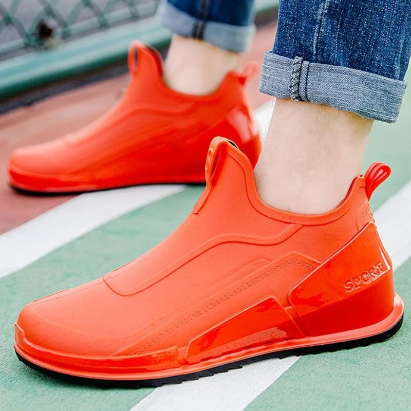 

Мужские туфли на плоской подошве для офиса, простые пластиковые резиновые сапоги с низким берцем для дождливого дня, 2024, садовые мужские непромокаемые сапоги с широкими пальцами для рыбалки и грязи