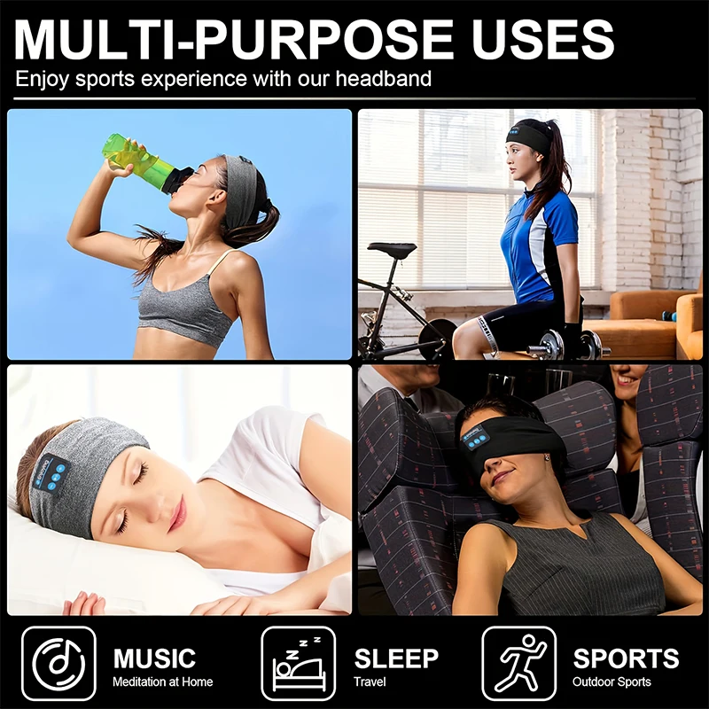 Sport Fitness Musica Fascia Bluetooth Fascia elastica per dormire Maschera per gli occhi Patch Auricolare Bluetooth senza fili Foulard senza fili Auricolari