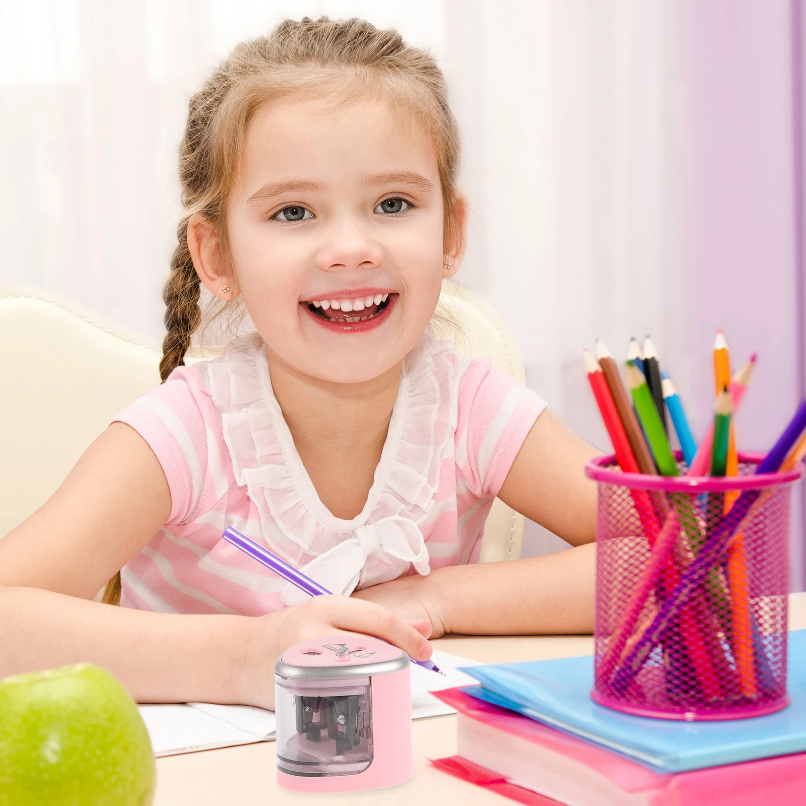 

Electric Pencil Sharpener Dual Hole 6-8Mm 9-12Mm Operated Fast Safe For Kids Artists Students Office School Home