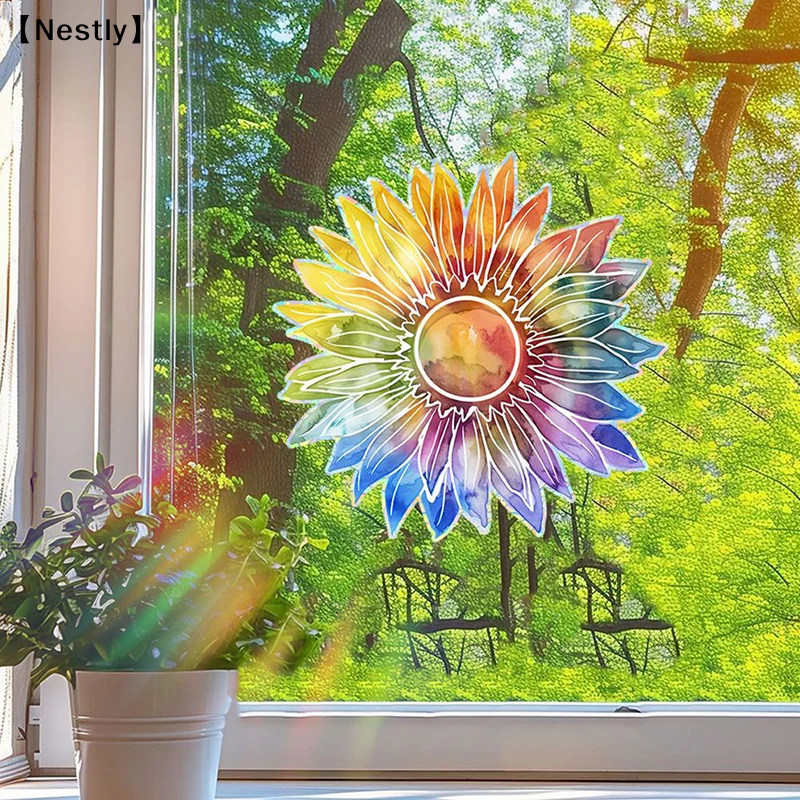 Sun Flower Sun Catcher Stickers Self Adhesive Window Wall Decal Suncatcher Rainbow Maker Wallpaper Bedroom Home Decor〔Nest〕