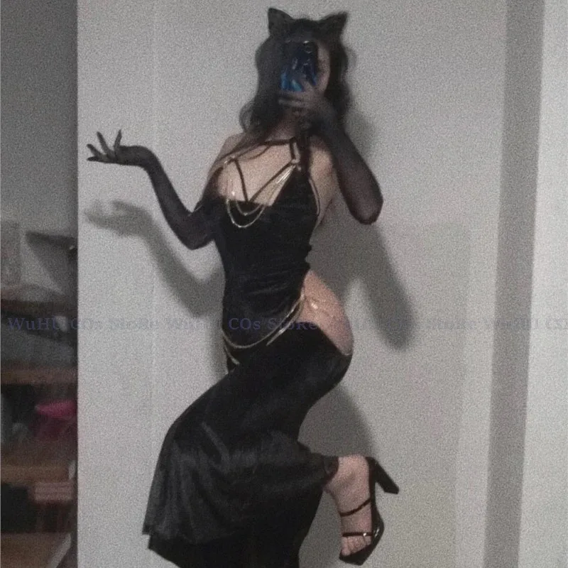 

Giyigihasbin Angel, сексуальное черное длинное платье, костюм для косплея, парик для отеля, Halo, женский карнавал на Хэллоуин, нарядная часть