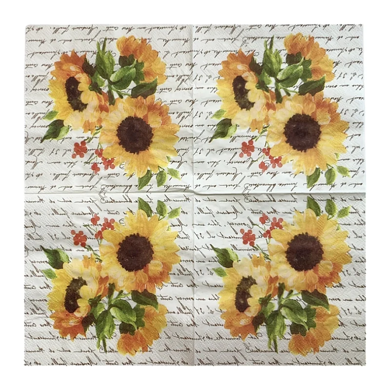 20Pcs/Bag Vintage Sunflower Decoupage Paper Napkins Flower Paper Tissues for Party Tableware Wedding Xmas Supplies 25x25cm New