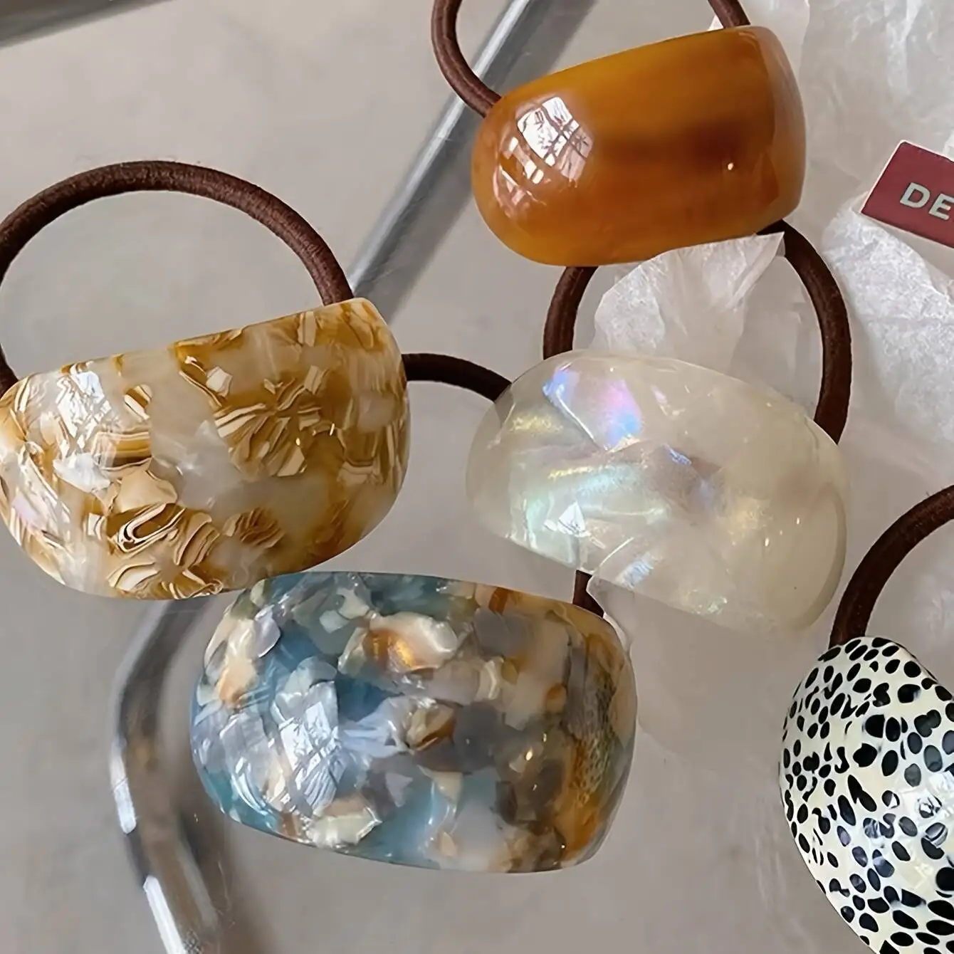 ربطة شعر أنيقة من الأسيتات المزخرفة بالرخام، حامل ذيل حصان لطيف وحلو للنساء والفتيات، أربطة شعر مرنة على الموضة، أربطة مطاطية #3