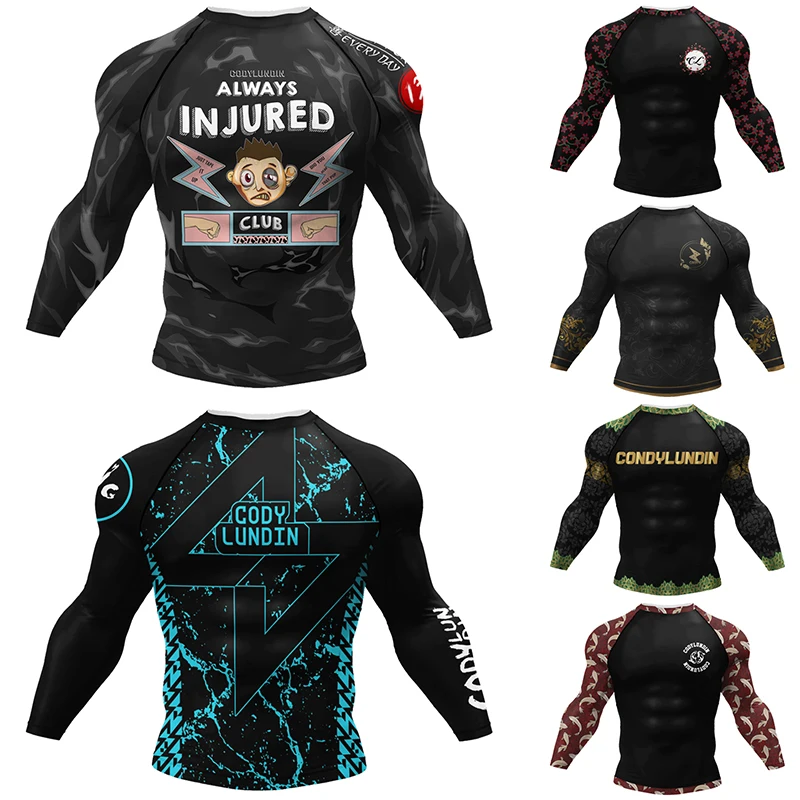 T-shirty z Jiu Jitsu bokserską BJJ Rashguard dla mężczyzn Sport No GI MMA w rankingu z długim rękawem MMA odzież kompresyjna męskie koszulki