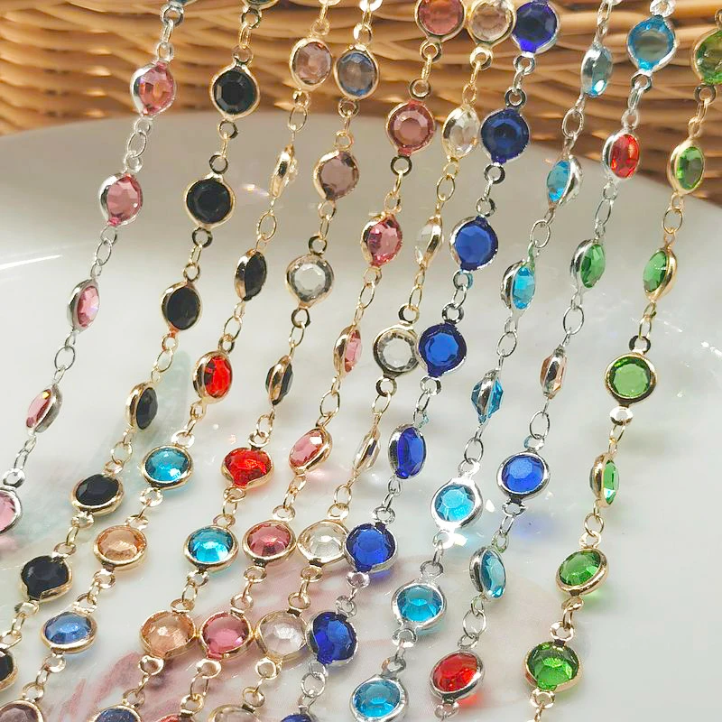 1meter/lot 6mm Crystal Bead Beaded Chain Colorful Glass Bead Necklace Chain for Jewelry Making Crafts DIY Bracelets Accessories