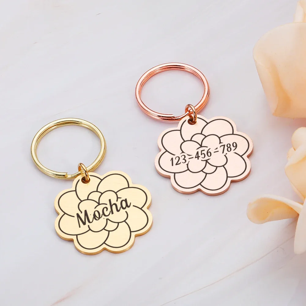 Custom Pet Dog Collar Tag Color Flower Pendant for Dog Medal with Engraving Name Personalized Number Kitten Puppy Accessories