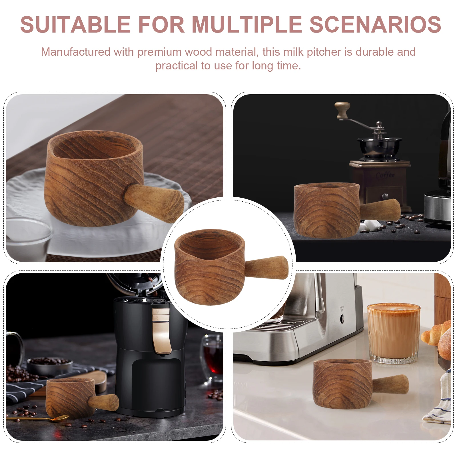 

Wooden Milk Pitcher Small Creamer Dispenser Lightweight Coffee Syrup Cup