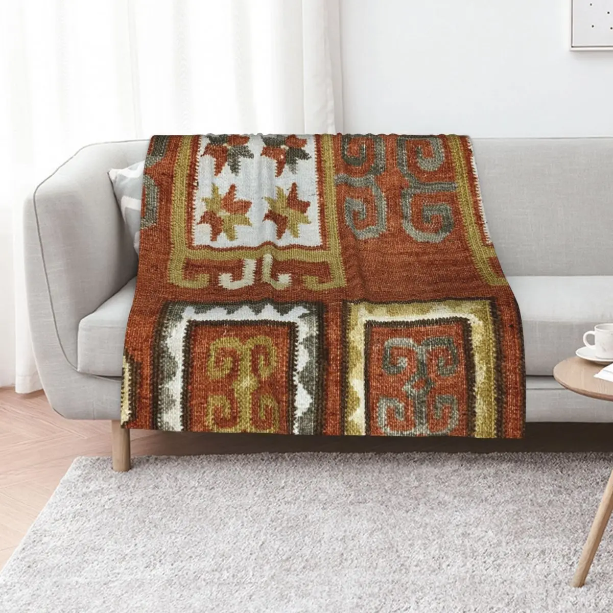 Decorative Caucasian Kilim, Navaho Weave, Woven Textile Throw Blanket Nap Travel Soft Thin Blankets