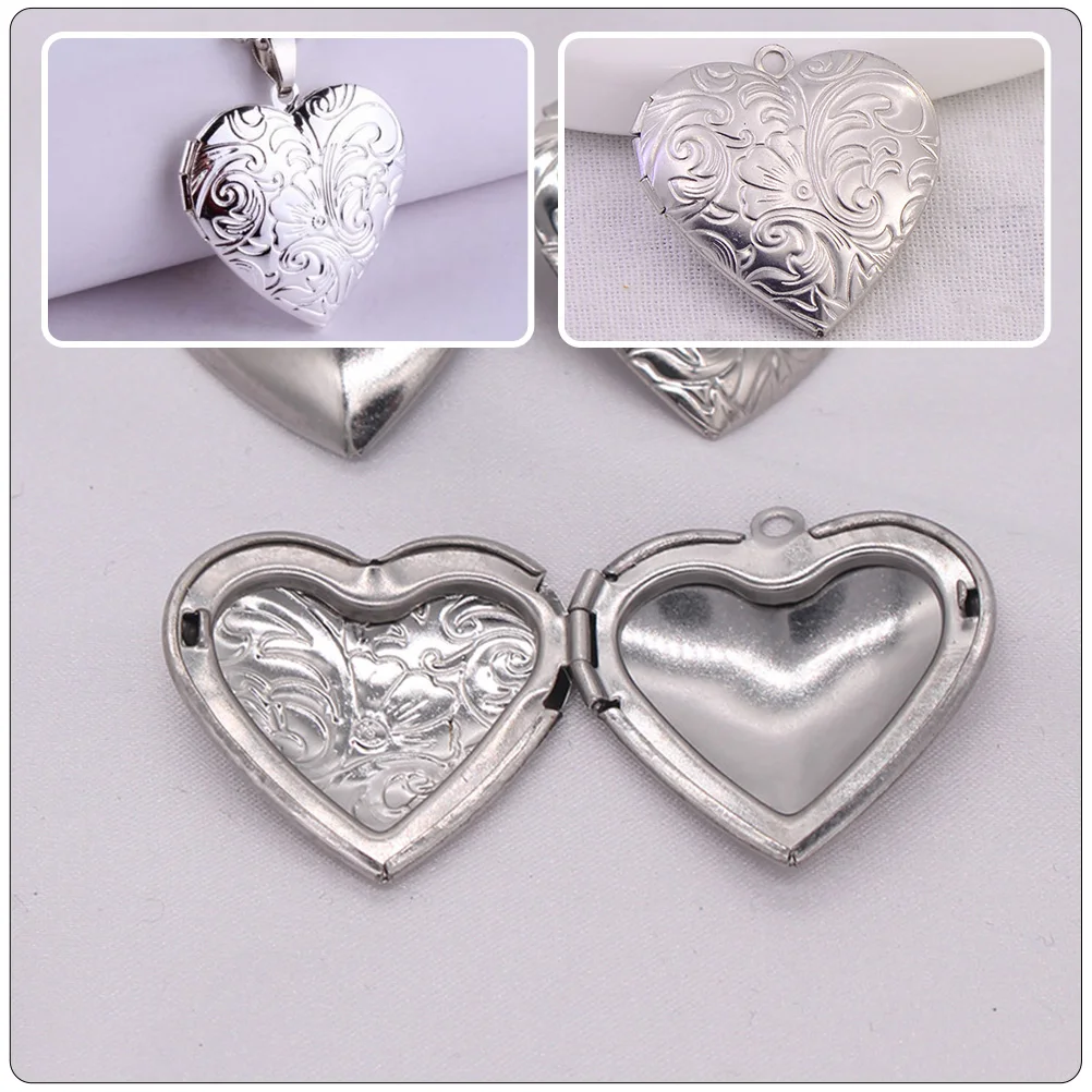 

10pcs Heart Shaped Necklace Pendants Decorative Jewelry Accessories Photo Frame Charms Clavicle Chain Gift For Valentine'S Day