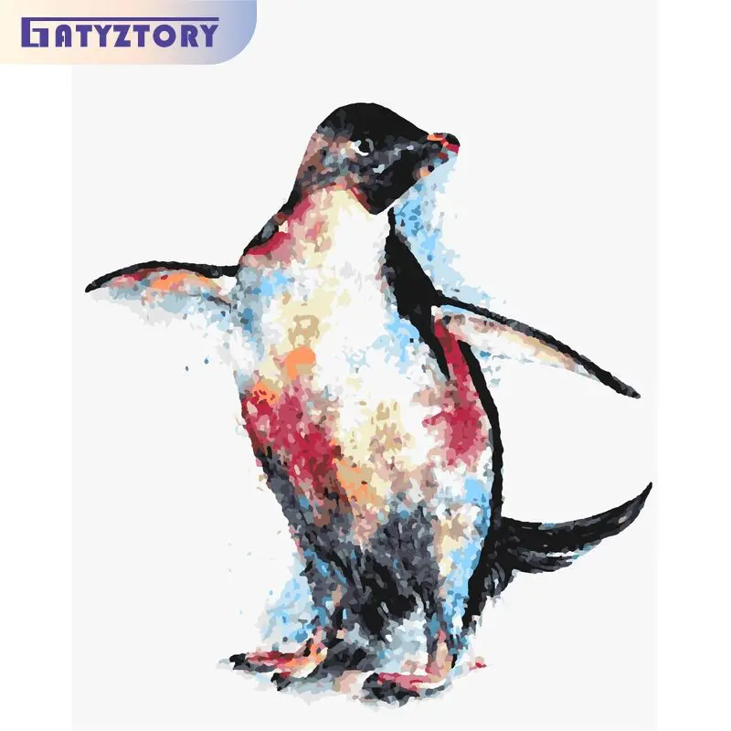 

GATYZTORY Acrylic Painting By Numbers Cartoon Penguin For Adults Handmade Home Decors Paint Kit Picture Drawing Diy Crafts