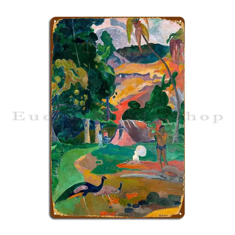 Paul Gauguin Landscape With Peacocks Matamua Matamoe Le Paysage Avec Des Paons Metal Sign Character Bar Wall Pub Tin Sign Poster