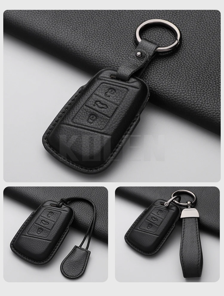 Leder Auto Schlüssel etui Abdeckung Shell Fob für VW Volkswagen Passat B8 Magotan für Skoda hervorragende A7 Kodiaq Sitz geschützte Schlüssel bund Tasche – Detail 8