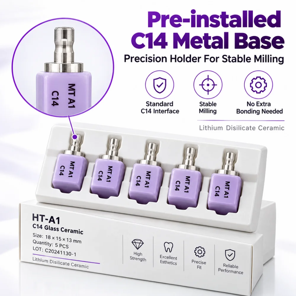 50PCS Dental Lithium Disilicate C14 Blocks Glass Ceramic LT/HT/MT/MO Dental CAD CAM Veneer/Crown Restoration Dentistry Material