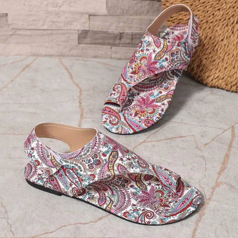 Summer Ethnic Patterned Clip Toe Women’s Sandals Boho Printed Flat Women’s Slippers Casual Beach Breathable Shoes for Woman