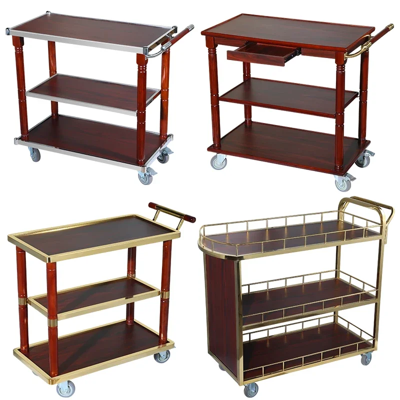 New Barbecue Shop Three-layer Service Car Hotel Wine Cart Wooden Food Delivery Cart Trolley Hot Pot Fruit Plate Delivery Car