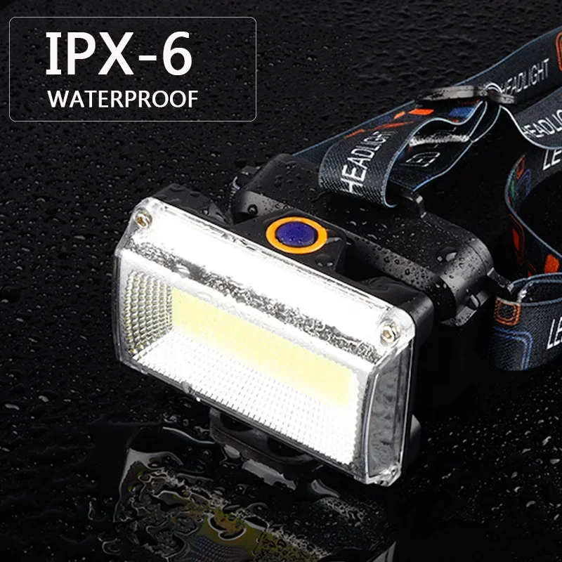 Powerful COB LED Headlight  10000LM DC Rechargeable Headlamp 3Modes Waterproof Head Torch with 18650 Battery for Hunting Fishing