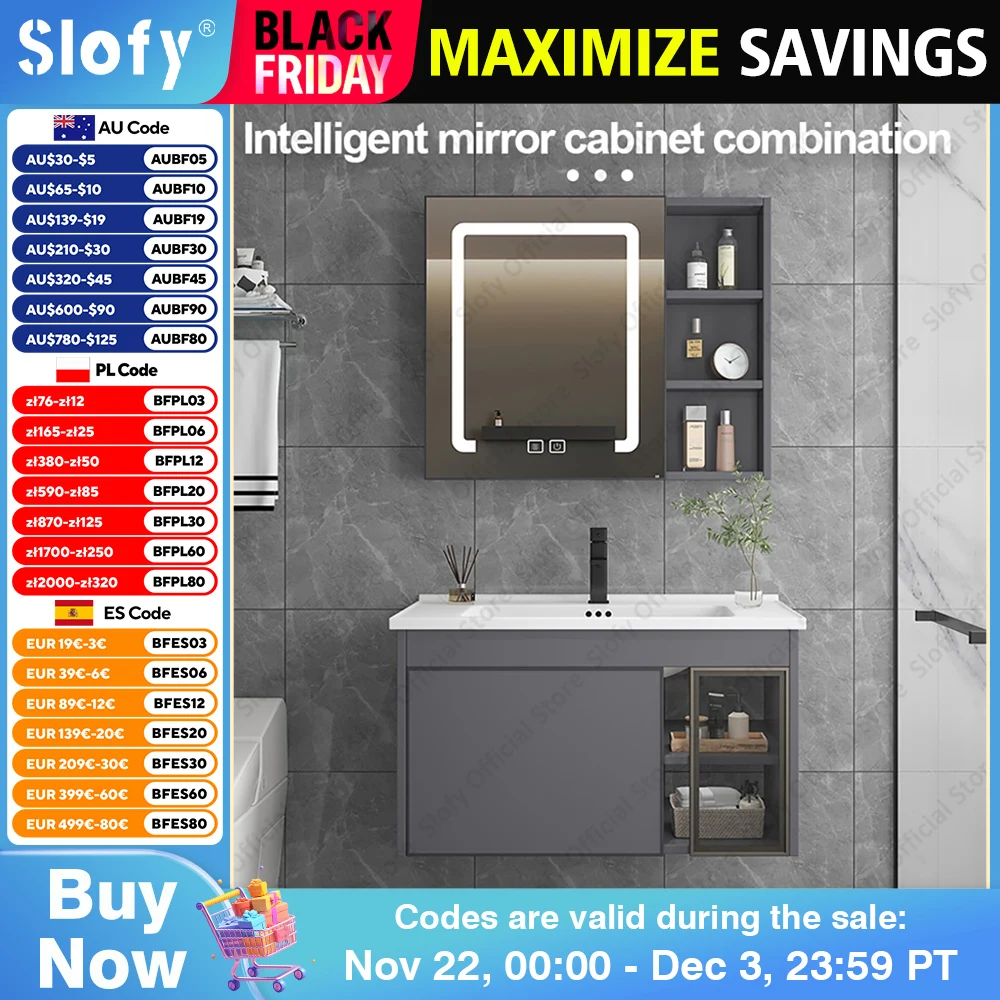 Multifunctional Modern Bathroom Vanity Fashion Mirror Cabinet Mainly Aluminum Simple Style With Artistic Ceramic Sink Furniture