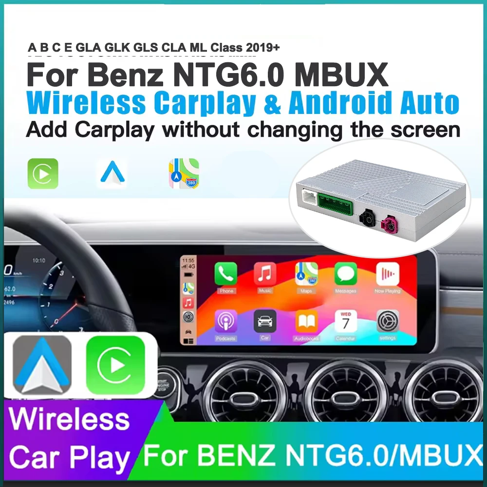 Wireless CarPlay Decoder Box for Mercedes‑Benz 2019+ NTG6.0 MBUX System, OEM Original Screen Retrofit Kit, Support Android Auto