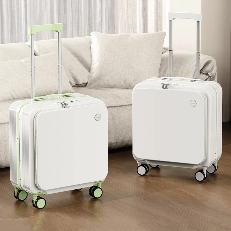 

Крышка с боковым открыванием, алюминиевая рама, 18-дюймовая ручная кладь, новая модель, мужской и женский перезаряжаемый легкий 20-дюймовый дорожный чемодан