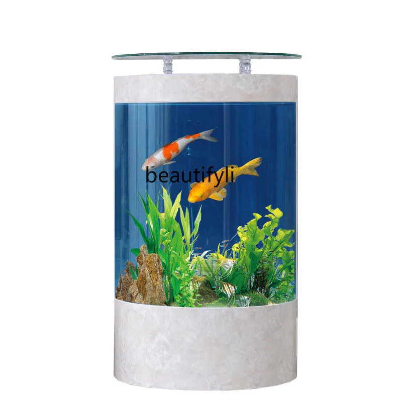 

Light Luxury and Simplicity Glass Fish Tank Living Room Home Aquarium Floor Ecological Cylinder Change Water Ecological Pot