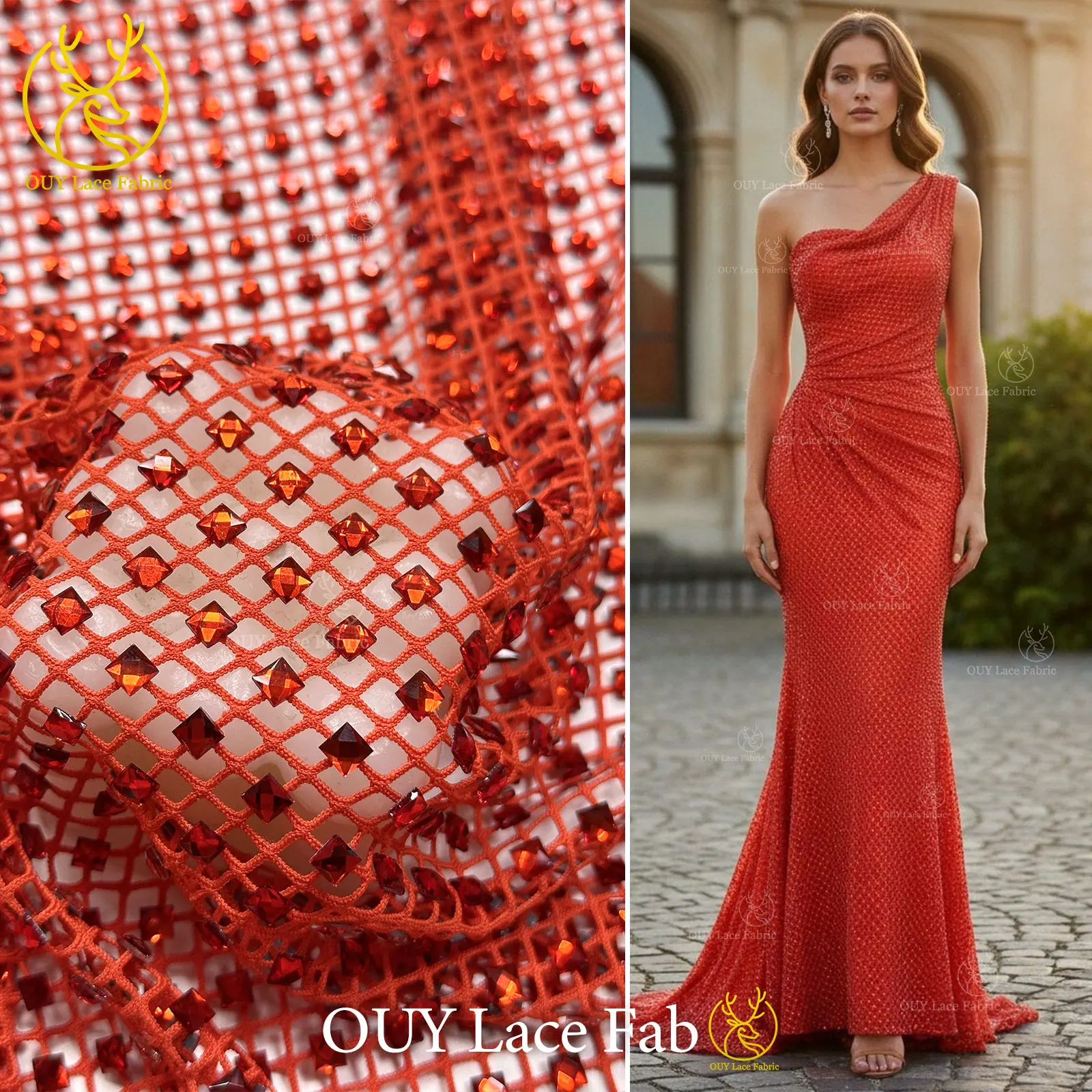 Luxury High-end Gemstone Stretch Fabric 2026 Luxury High-grade Glitter Crystal Rhinestone Head Fabric Party Evening Dress Sewing
