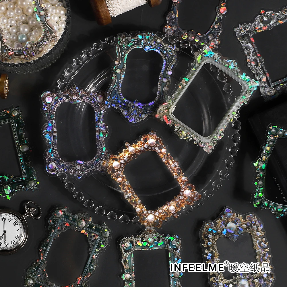 10pcs Shell Light PET Decorative Sticker Baroque Style Art Collage Junk Journal Planner DIY Scrapbook Material Sticker Stationer