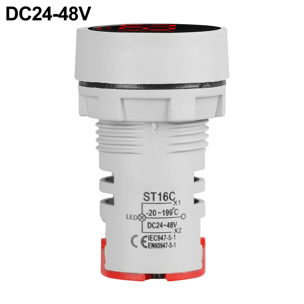 Round Digital Thermometer 22mm LED Display Red For DC 5V 12V 24V 48V Temperature Indicator Meter Industrial Control Panel Gauge
