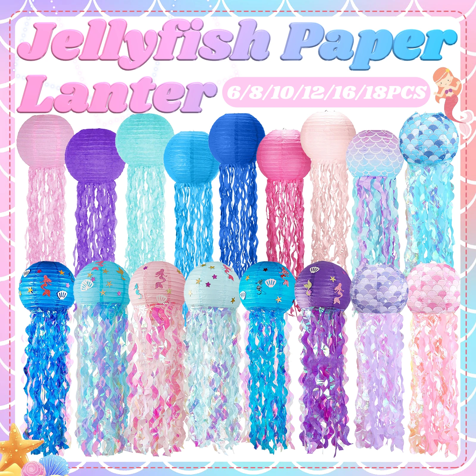 Lanternes en papier méduses pour fête d'anniversaire sirène, lanterne suspendue pour fête sous la mer, décor de mariage, réception-cadeau pour bébé, 6 à 18 pièces