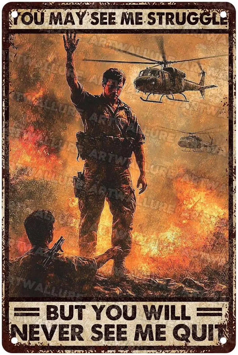 Soldier Metal Sign You May See Me Struggle But Will Never Quit Retro Tin Sign For Veterans Gym Office Man Cave Garage Wall Decor
