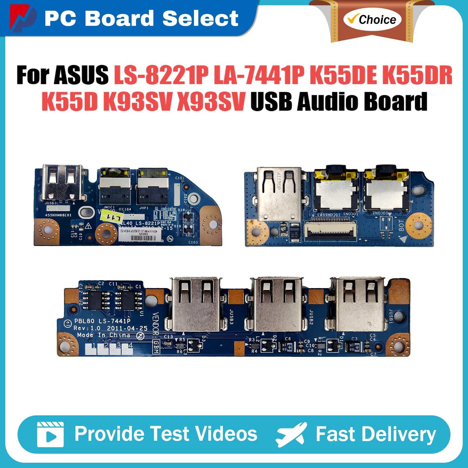 For ASUS K55DE K55DR K55D K93SV X93SV 45VD K45V A45V laptop USB Board Audio Board LS-8221P LA-7441P 100% Tested Fast Ship