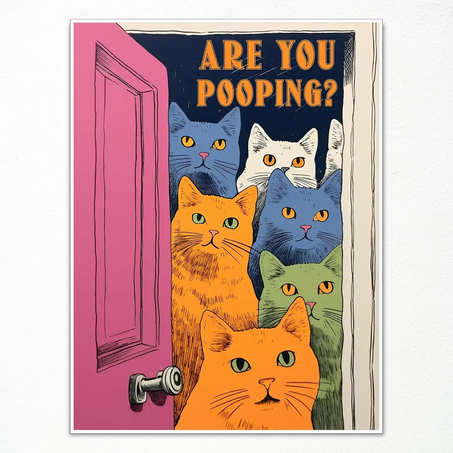 Leetideful Funny Bathroom Cat Print Poster, Funky Are You Pooping Cat Sign Canvas Wall Art, Quirky Cats Witty Humor Picture sign