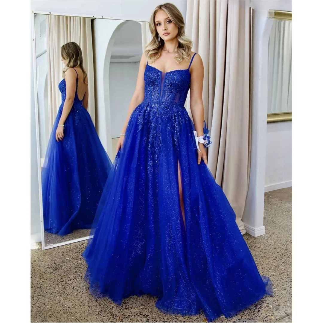 

Mina Customized Women's Lace Evening Gown Dubai Embroidery Evening Dresses Woman Elegant Chic Dress Es Side Slits Shiny Prom