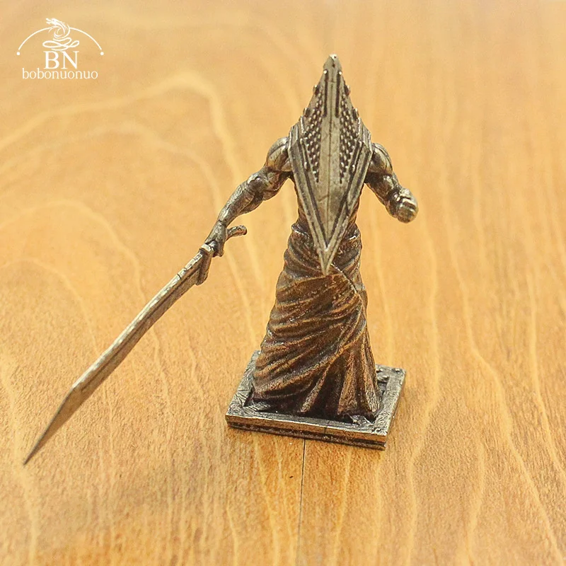 Vintage White Brass Pyramid Head Warriors Miniatures Figurines Handmade War Chess Models Car Decorations Ornaments Gifts for Men