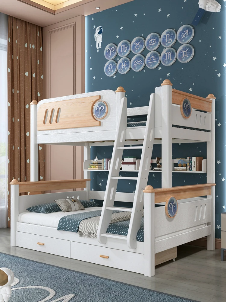 Rubber wood, all solid wood bunk bed, children\'s , mother and child, two-layer wooden, constellation sister and brother