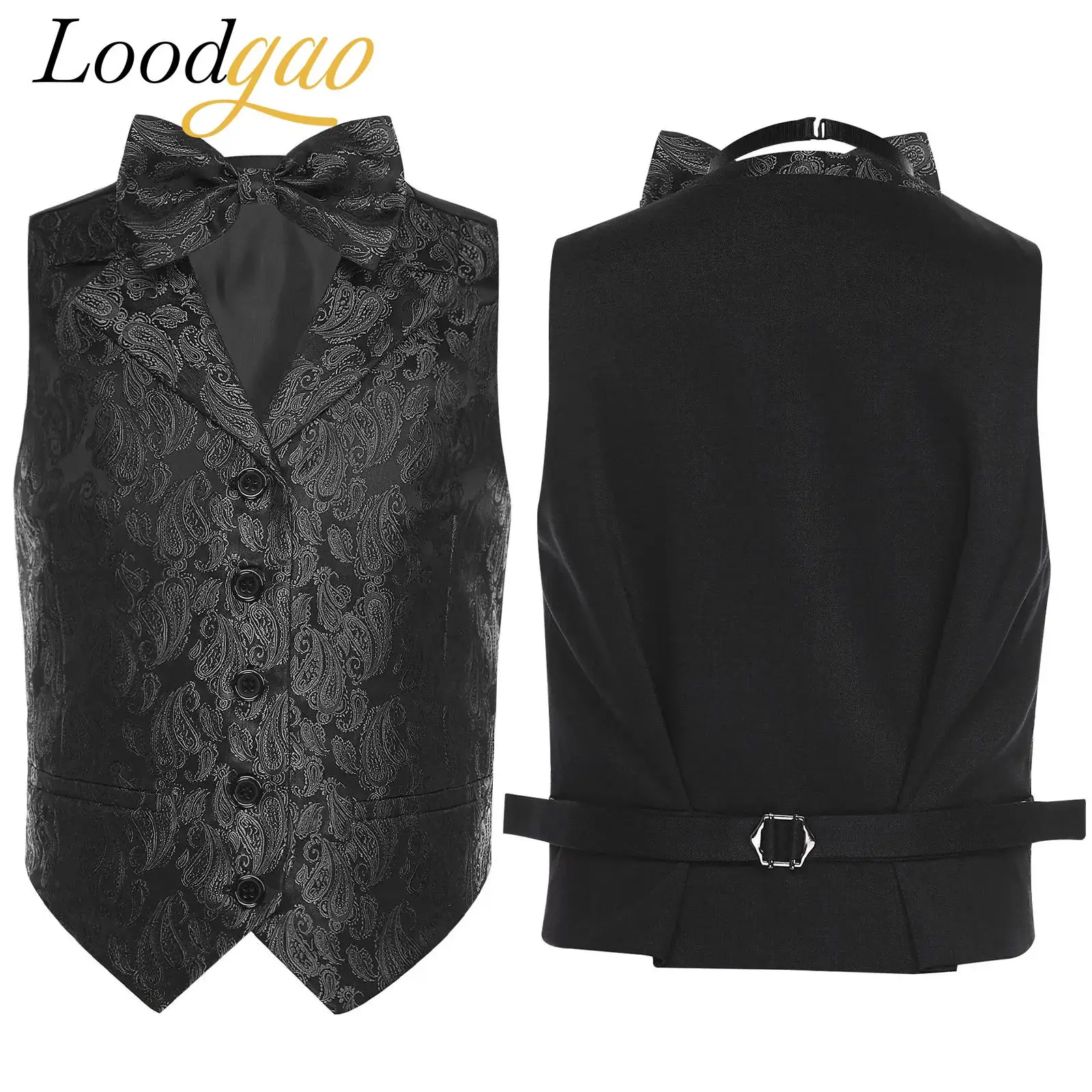 

School Uniform Clothes Baby Boys Gentlemen Waistcoat Fashion Classic Jacquard Vest Host Performance Sleeveless Vest with Bow Tie