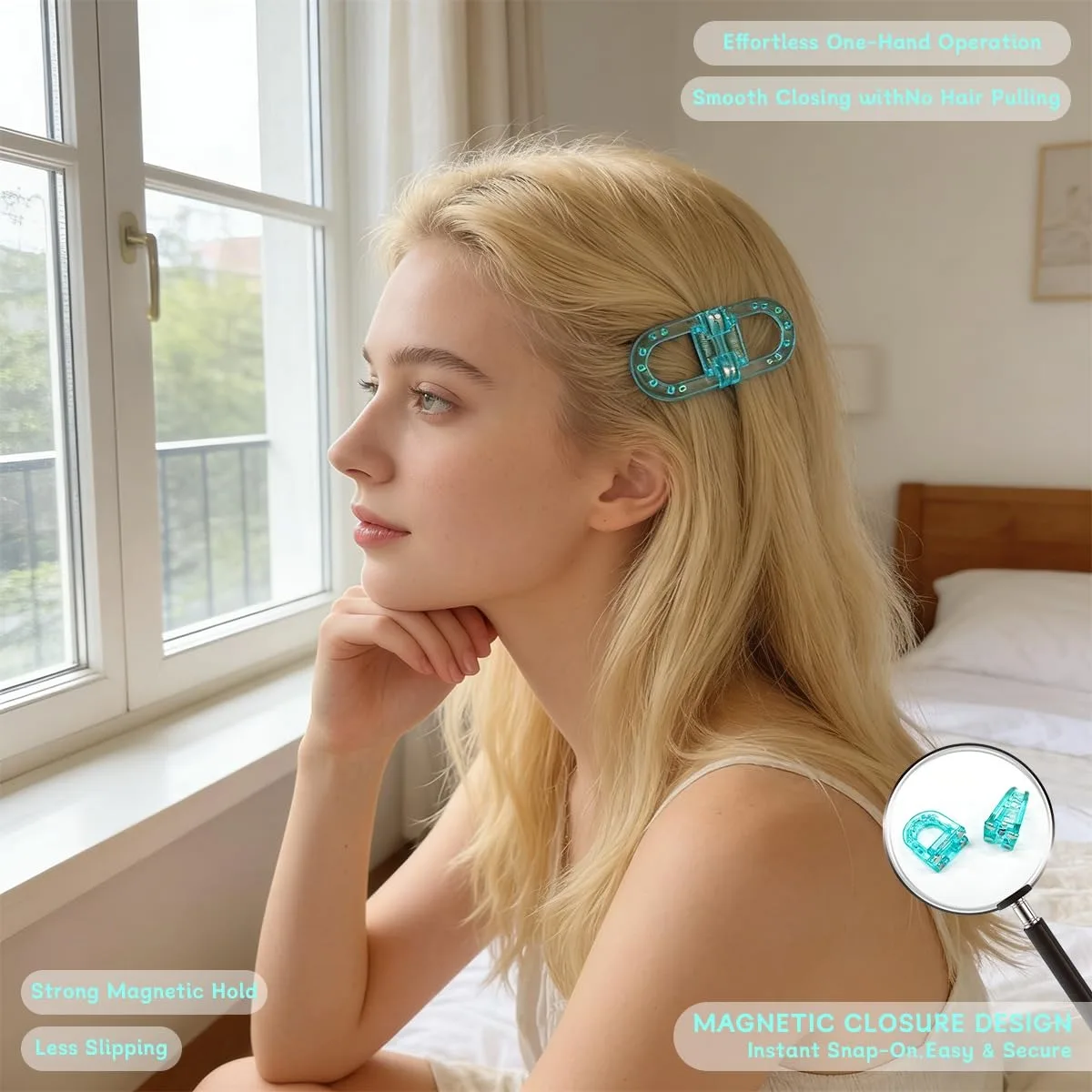 

Strong Anti-Slip Magnetic Hair Clips, Seamless 2-in-1 Design, Gentle on Hair, Secure Hold for Daily Styling.