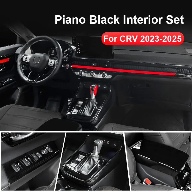 

Для Honda LHD RHD CRV CR-V 6th 2023 2024 2025 Ярко-черные накладки Внутренняя отделка на приборной панели, двери, рулевое колесо, переключатель передач