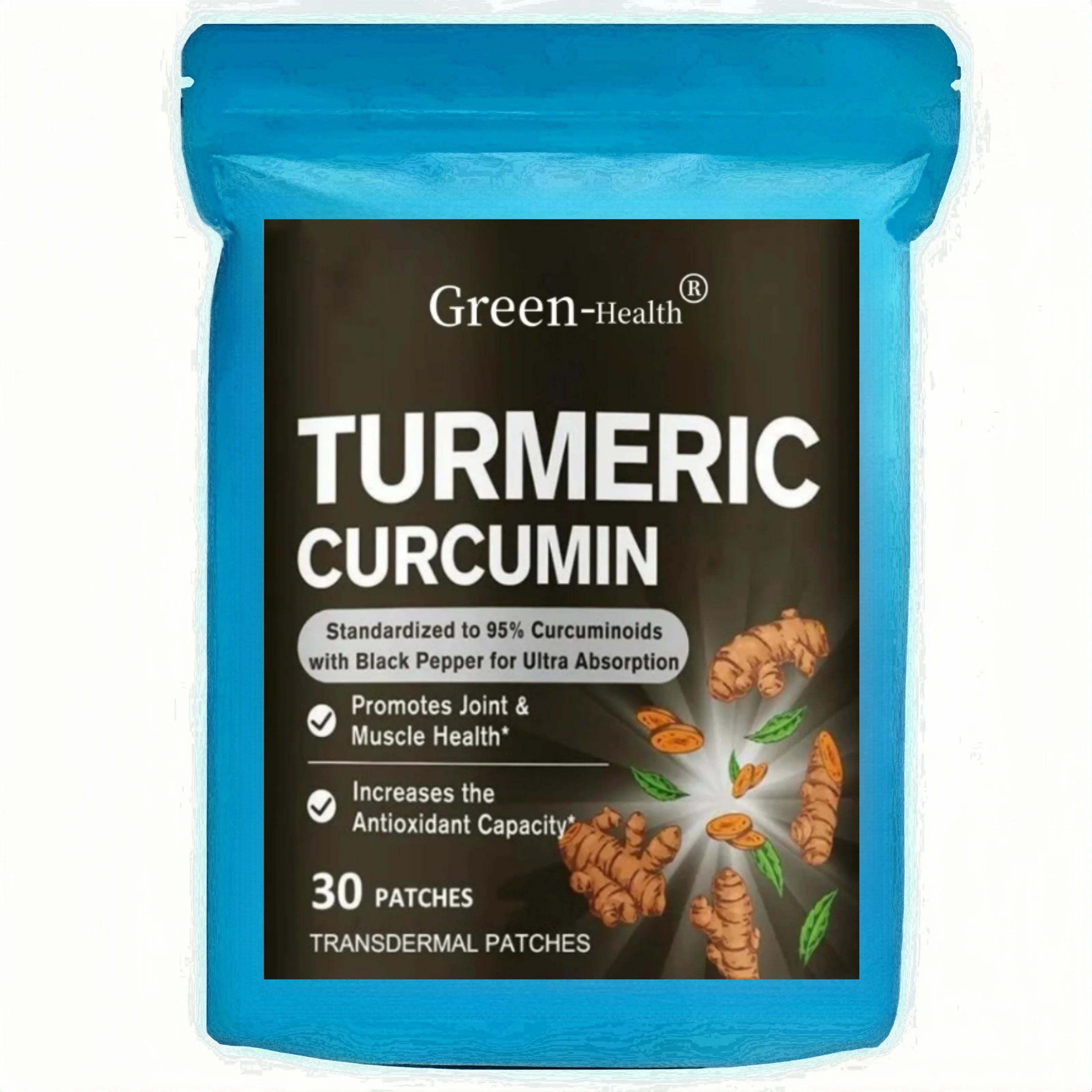 Turmeric Curcumin Transdermal Patches Muscle Support - 30 Patches One Month Supply