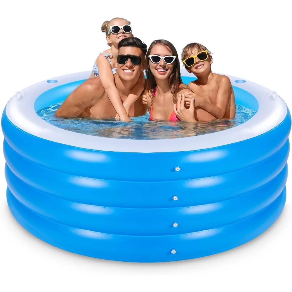 

Inflatable Pool with Seating,Four-Tier 72” x 27”Inflatable Swimming Pool with Drink Holder Handles, Summer Family Water Park,Bac
