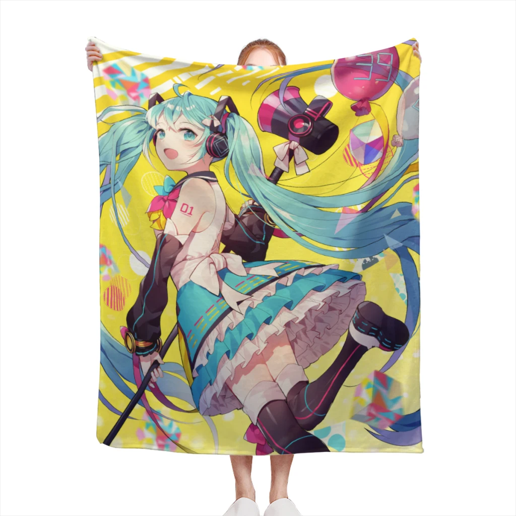 

Kawaii Anime Hatsune Miku Cute Custom Blanket Sofa Bedroom Bed Home Office Nap Blanket Car Travel Picnic Blankets Gift