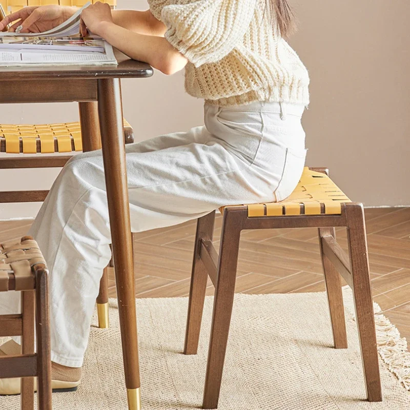 Simple Rattan Woven Square Stool, Comfortable Kitchen Seat, Breathable Makeup Chair for Living Room, Stylish Porch Bench