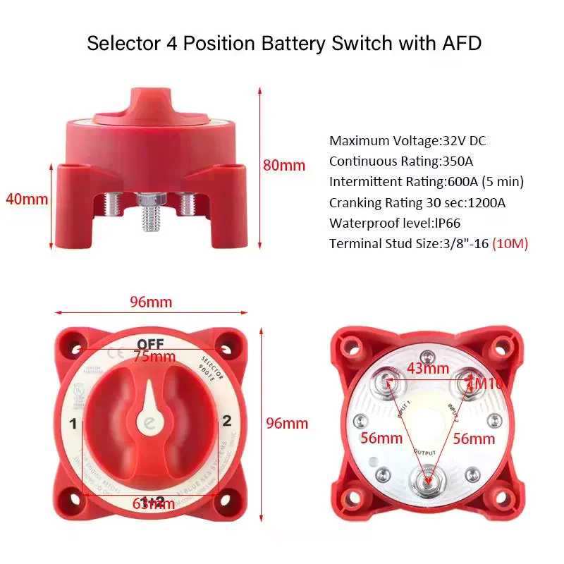 New 4 Position Battery Disconnect Switches AFD: 1Pcs 32V 350A Luminous Isolator Rotary Switch Marine Boat Truck RV