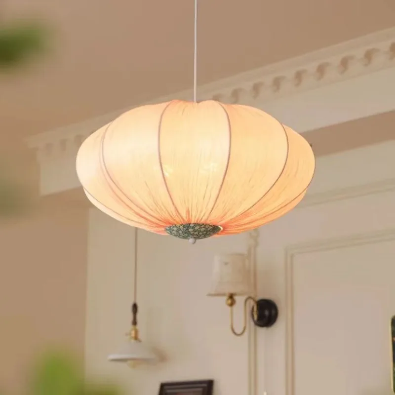

Antique weeding pink pendant lights living dining room romantic fabric lantern chandelier retro pastoral home decor luminaria
