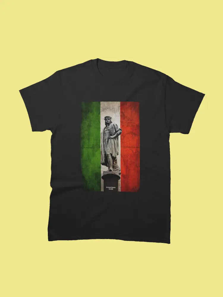 New Christopher Columbus Statue with Italian Flag Mens Black T Shirt Size S 2XL